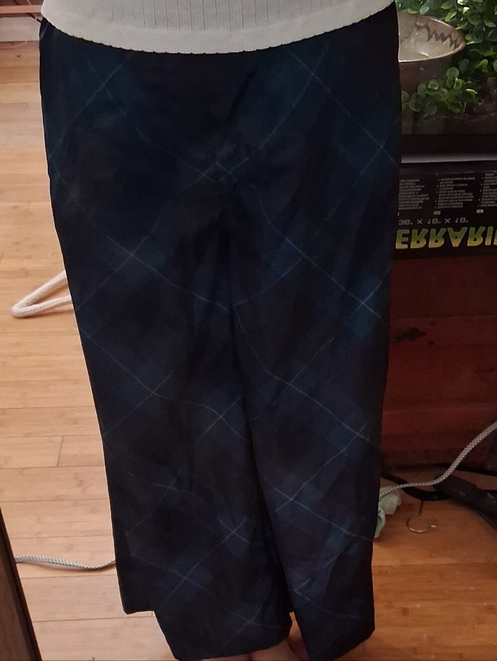 Maeve Plaid Straight-Leg Pants in Teal and Navy - Picture 3 of 4